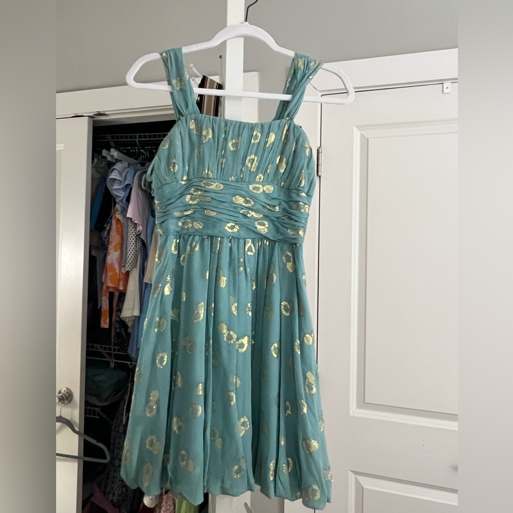 Elegant Teal Dress with Gold Accents